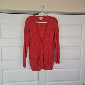 Classic Red Cable Knit Cardigan Sweater Size S EUC Vintage